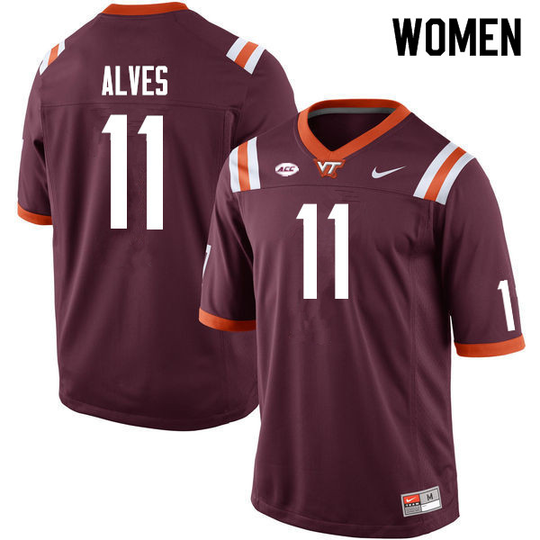 Women #11 Devin Alves Virginia Tech Hokies College Football Jerseys Sale-Maroon